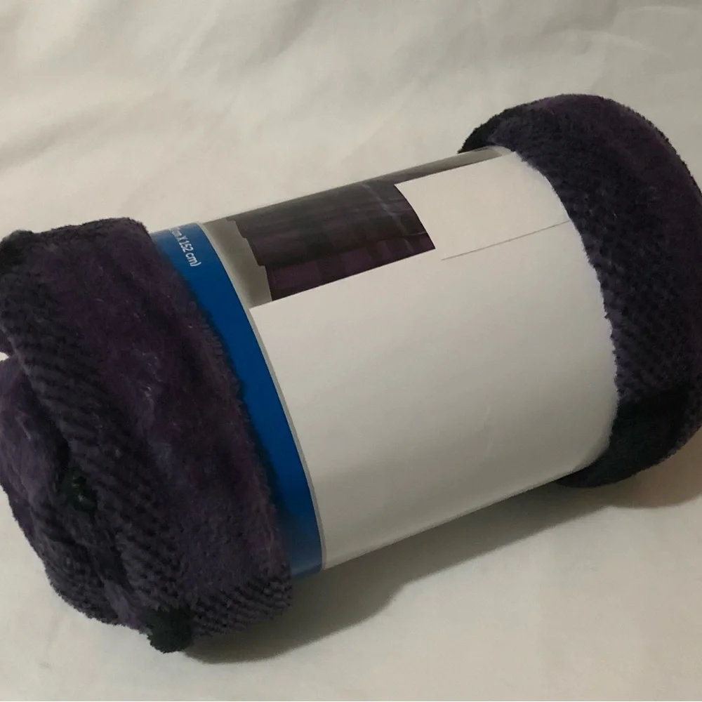 Plush Throw Blanket - Purple/Black plaid. 50”X60”